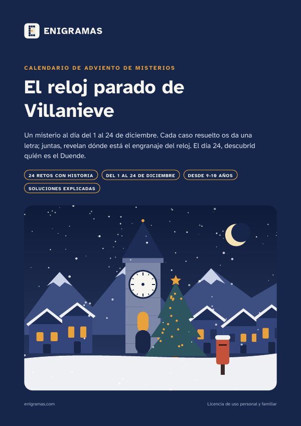 Portada de «Calendario de Adviento de misterios: El reloj parado de Villanieve»
