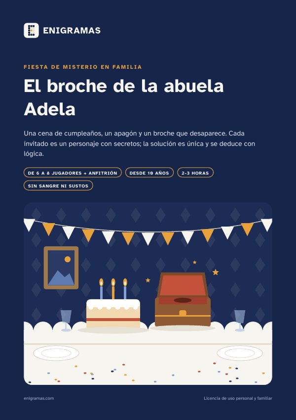 Portada de «Fiesta de misterio en familia: El broche de la abuela Adela»